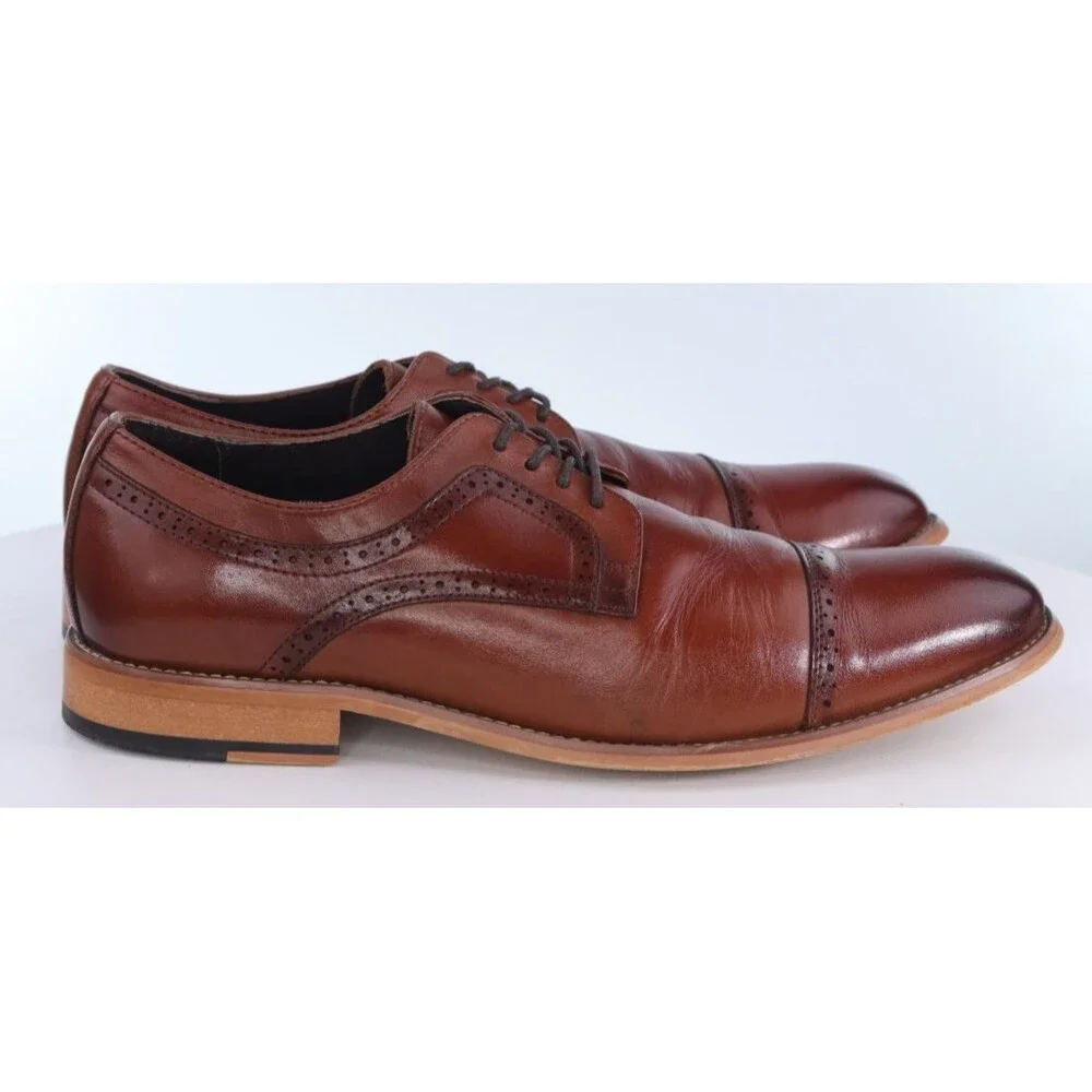 Stacy Adams Men's Cap Toe Comfort Dress Shoes Size 9.5 M Leather Golden Tan